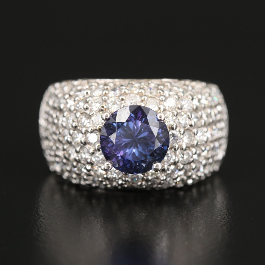 14K Tanzanite and 4.21 CTW Diamond Dome Ring