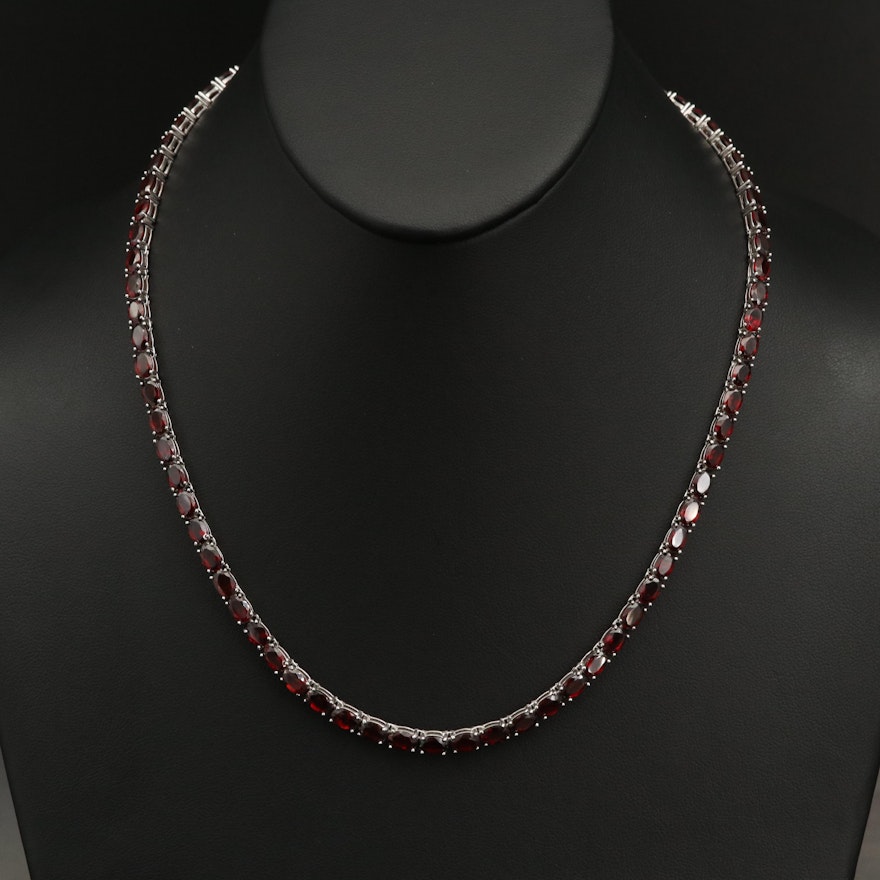 Sterling Garnet Line Necklace