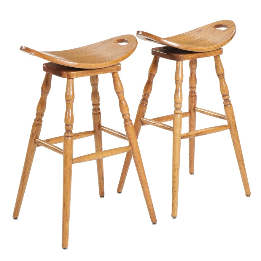 Pair of Oak Saddle Seat Barstools