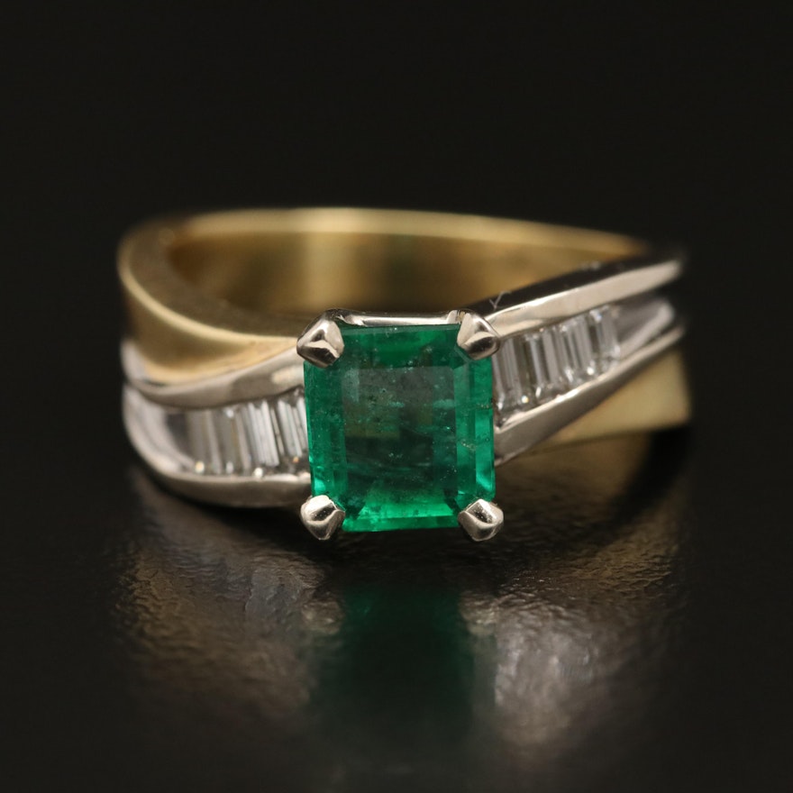18K Emerald and Diamond Ring with 14K Accent