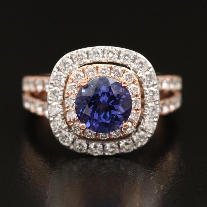 14K Rose Gold Tanzanite and 1.46 CTW Diamond Ring