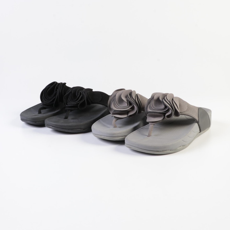 Lands' End Ruffle Thongs in Black and Iron Gray