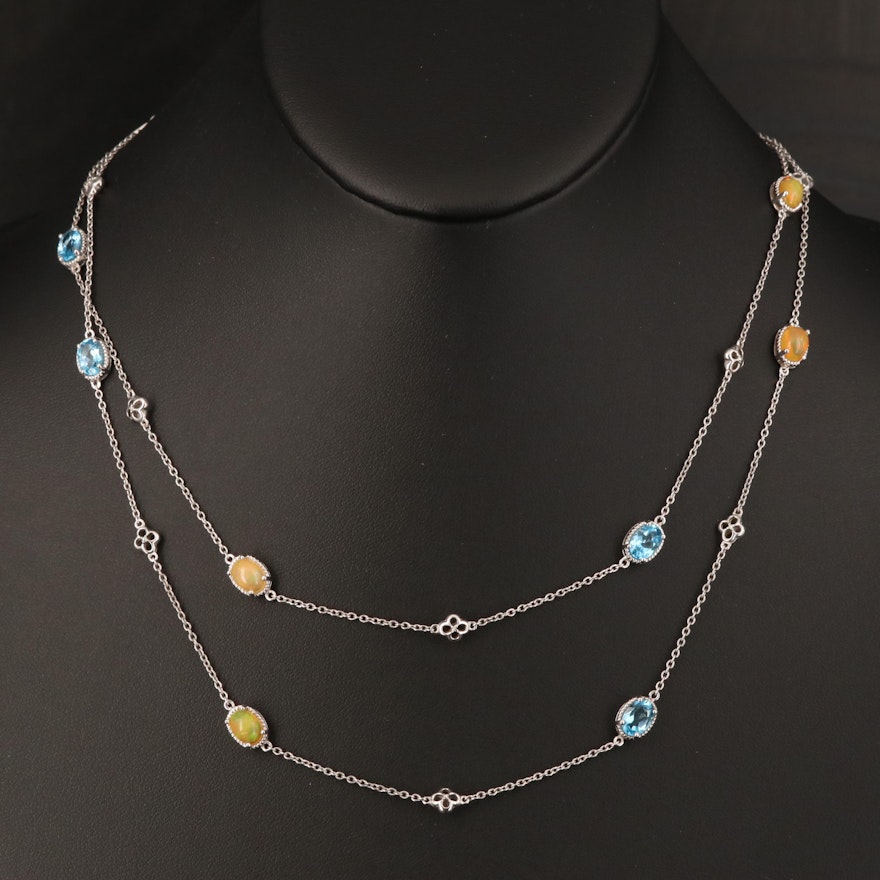 Sterling Opal, Topaz and Diamond Station Necklace