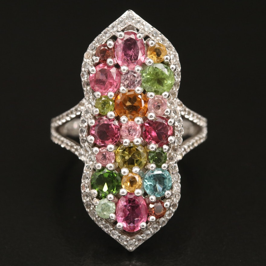 Sterling Silver Tourmaline and Topaz Arabesque Ring
