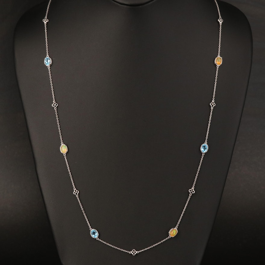 Sterling Opal, Topaz and Diamond Station Necklace