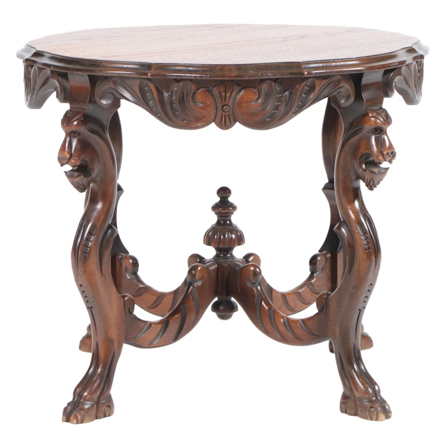 Renaissance Revival Style Carved Walnut Center Table, 20th Century