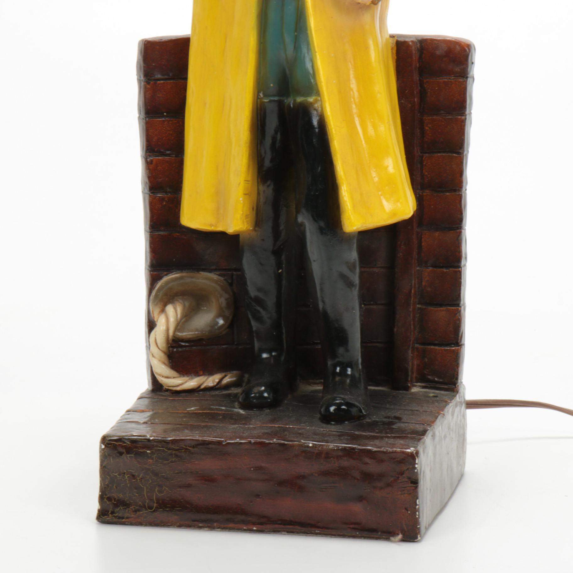 Chalkware Fisherman Table Lamp, Mid-20th Century