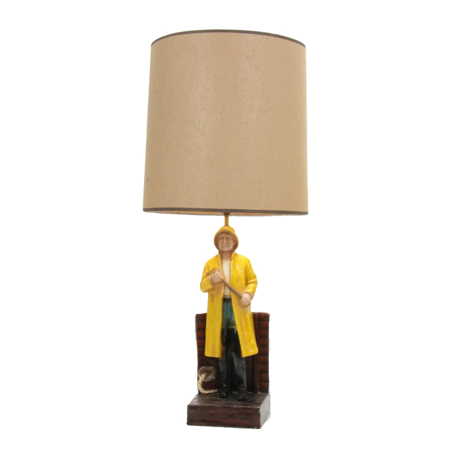 Chalkware Fisherman Table Lamp, Mid-20th Century