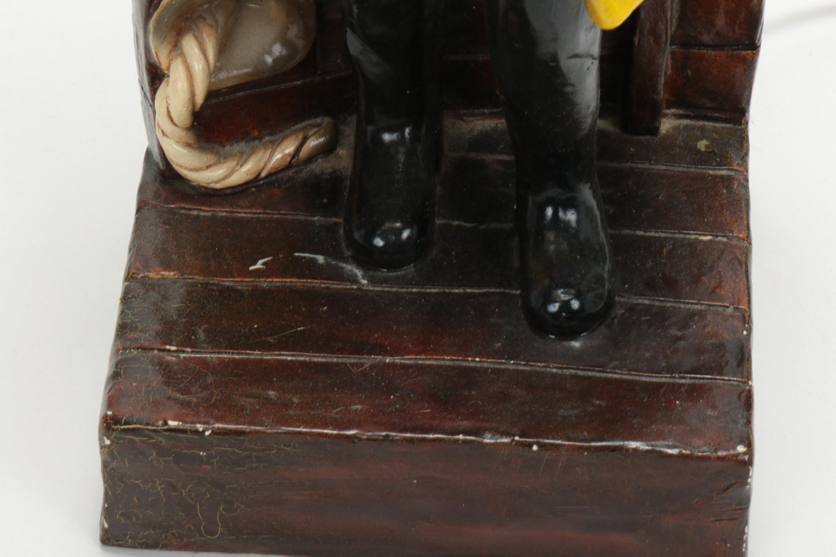 Chalkware Fisherman Table Lamp, Mid-20th Century