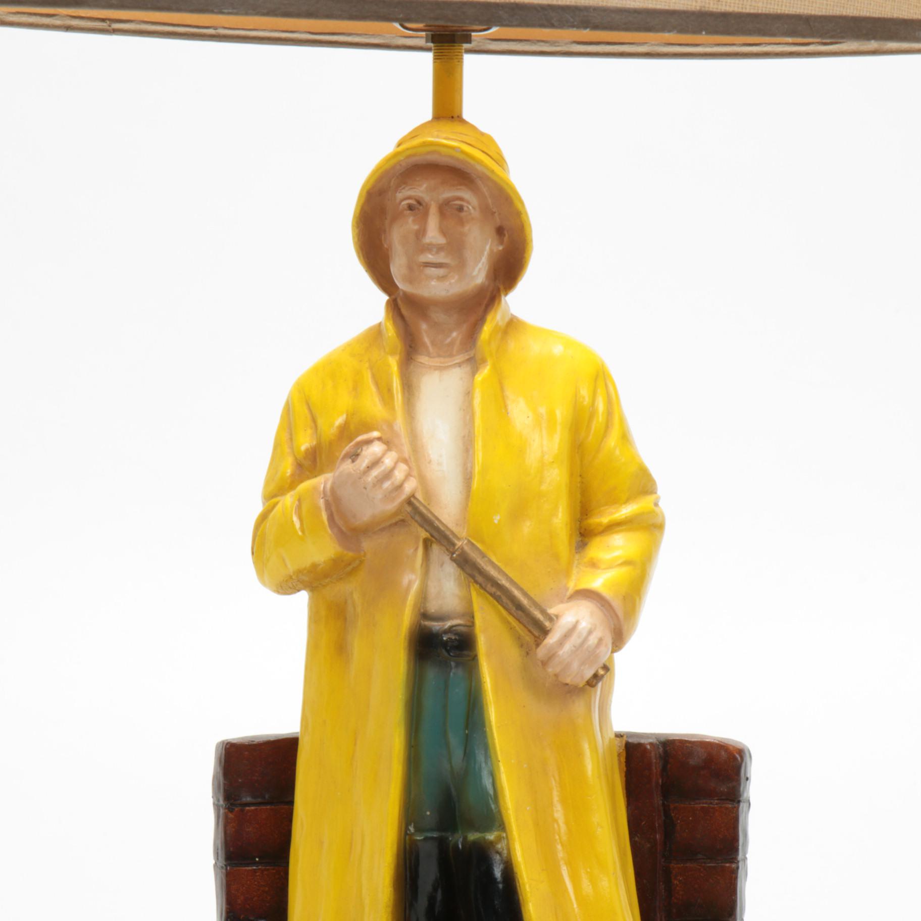 Chalkware Fisherman Table Lamp, Mid-20th Century