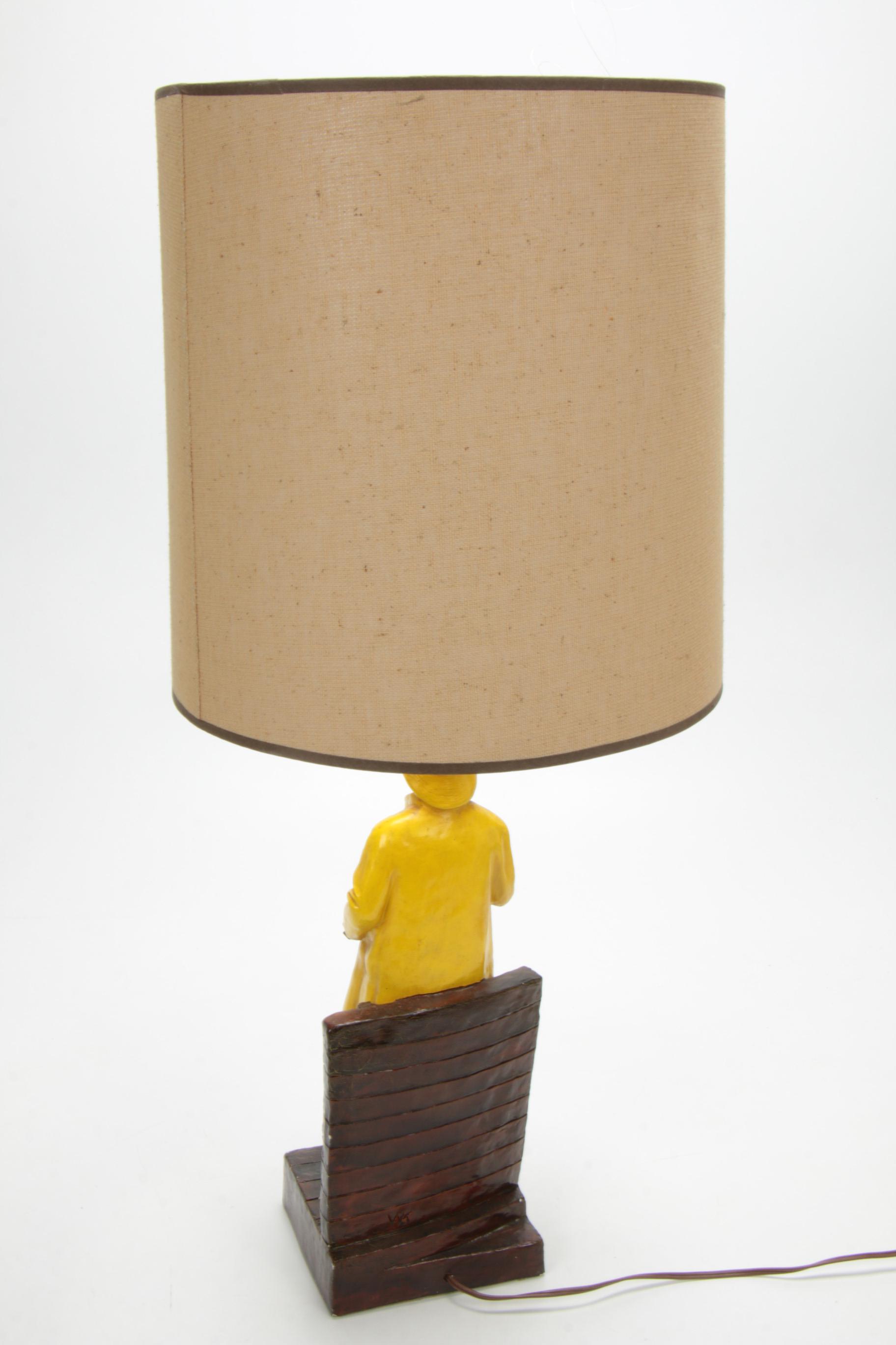 Chalkware Fisherman Table Lamp, Mid-20th Century