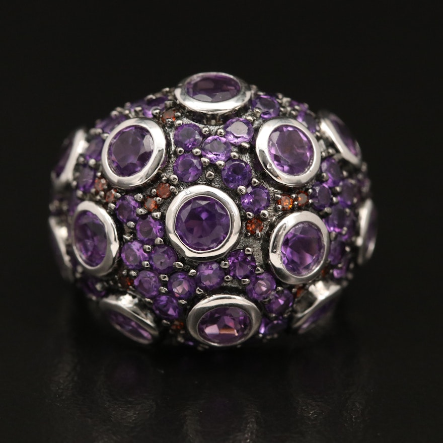 Sterling Pavé Amethyst and Diamond Dome Ring