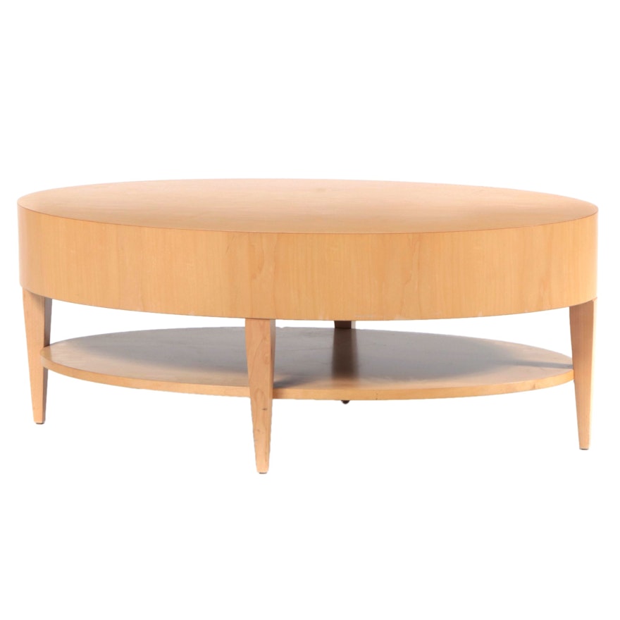 Modernist Birch Two-Tier Oval Cocktail Table, 1980s