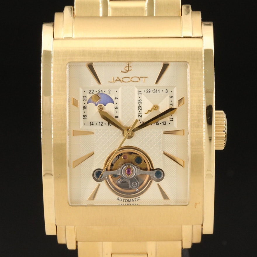 Jacot Open Heart Gold Tone Stainless Steel Automatic Wristwatch