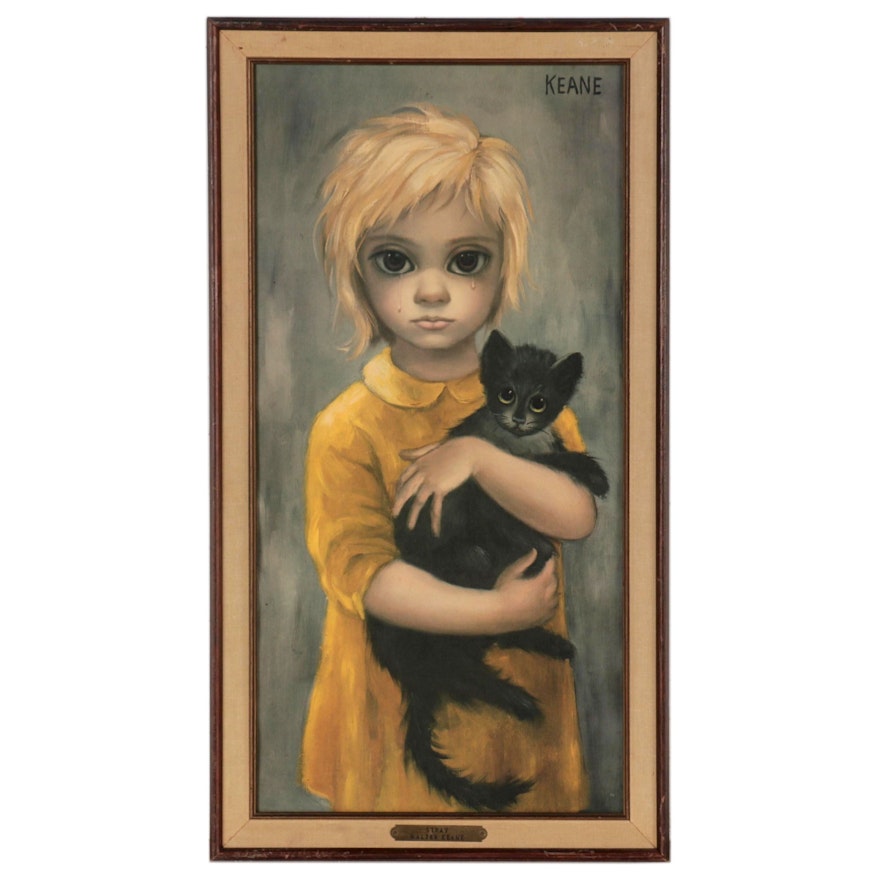 Offset Lithograph After Margaret Keane of Crying Girl With Cat