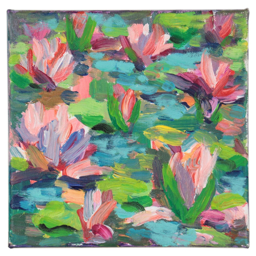 Amelia Colne Acrylic Painting of Water Lilies