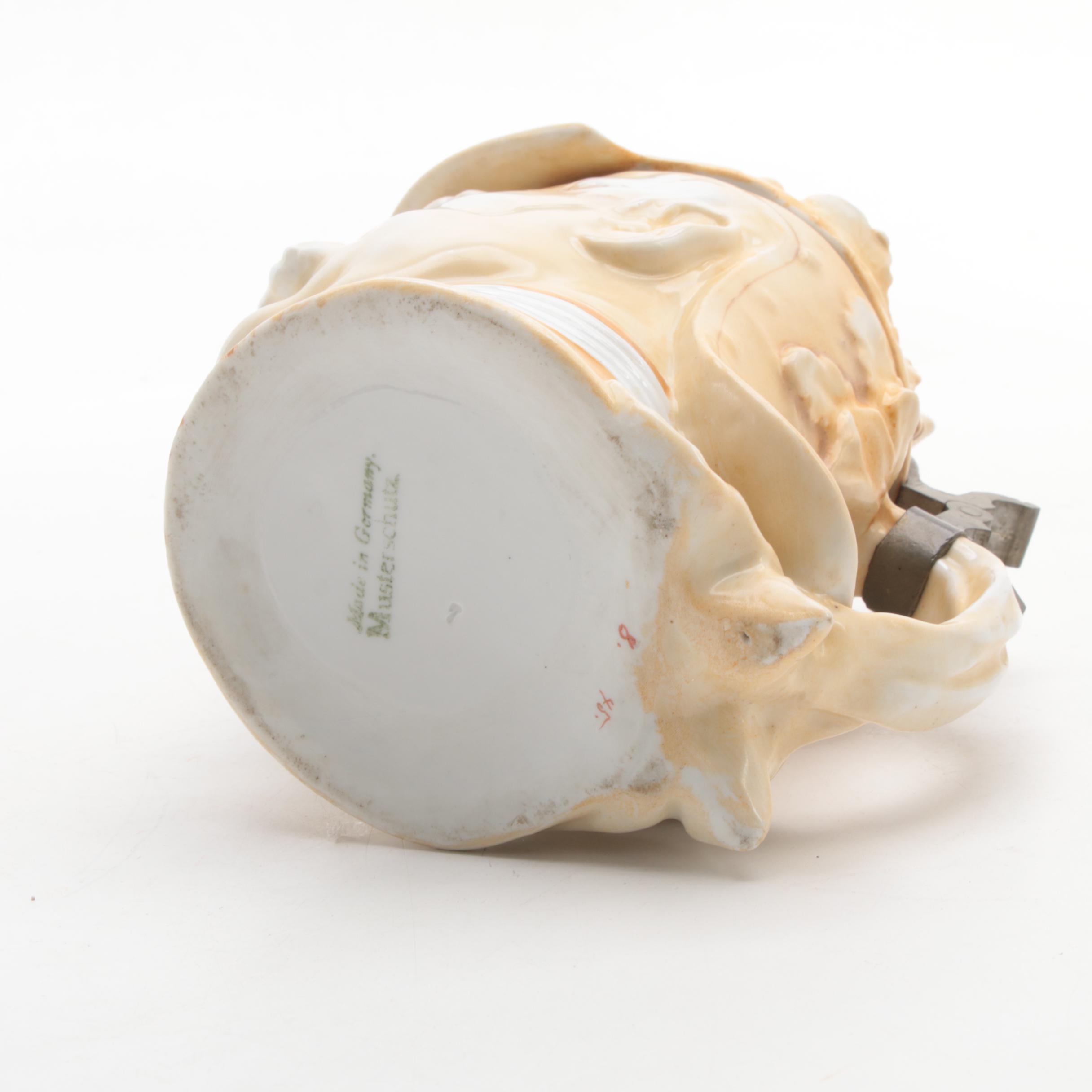 Volkstedt Porcelain Borzoi Figurine with Musterschutz Otto von Bismarck Stein