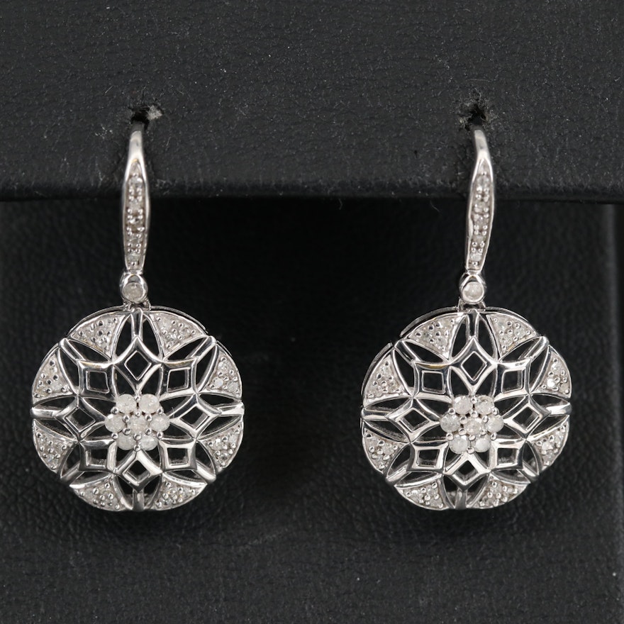 Sterling Silver Diamond Snowflake Earrings