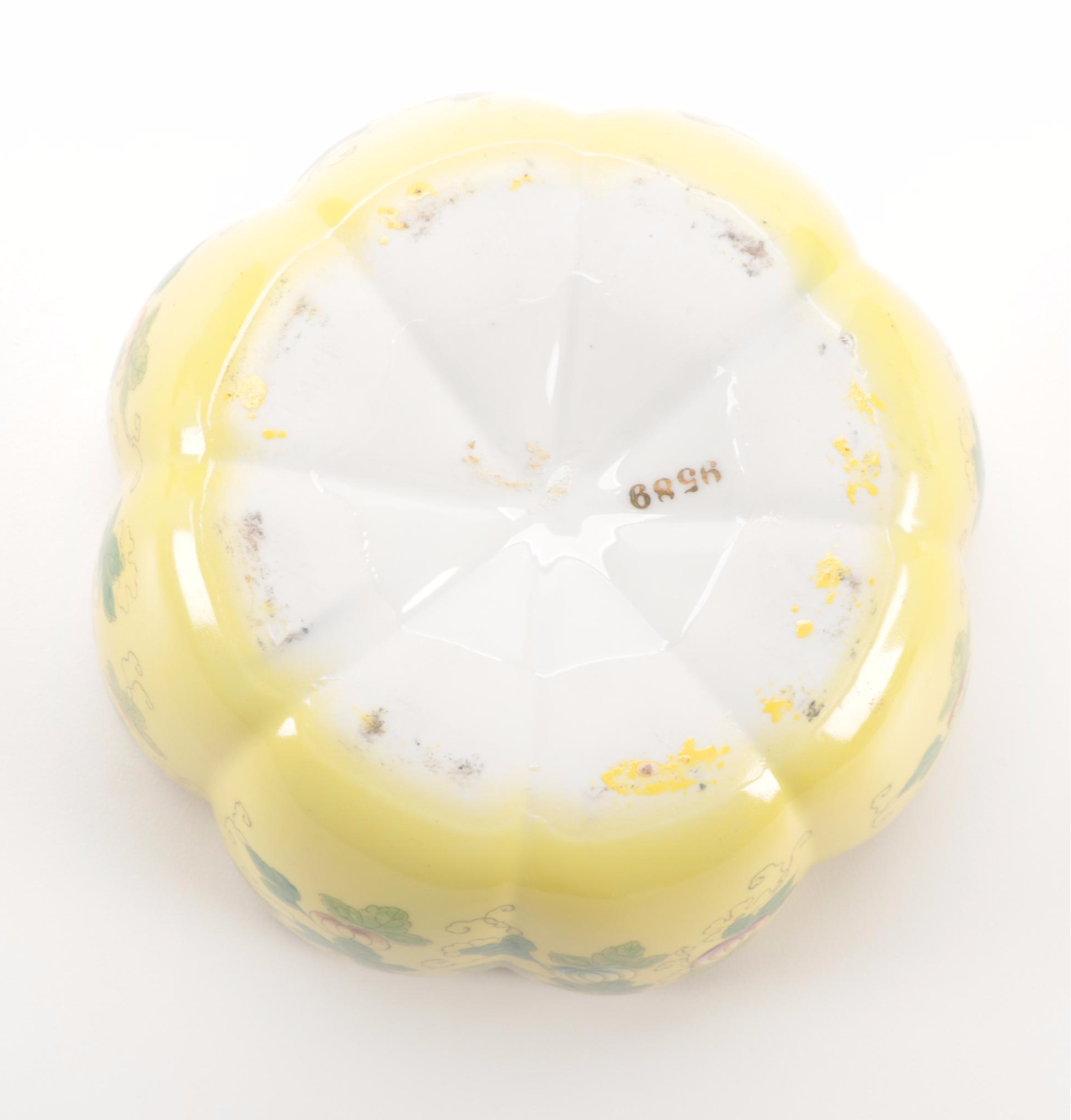 Chinese Porcelain Famille Jaune Pumpkin Shaped Box and Japanese Ginger Jar