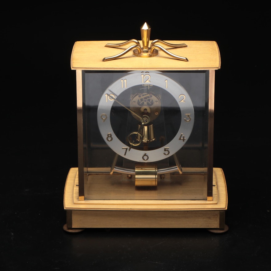 Kieninger & Obergfell Gold Tone and Glass Case Mantel Clock