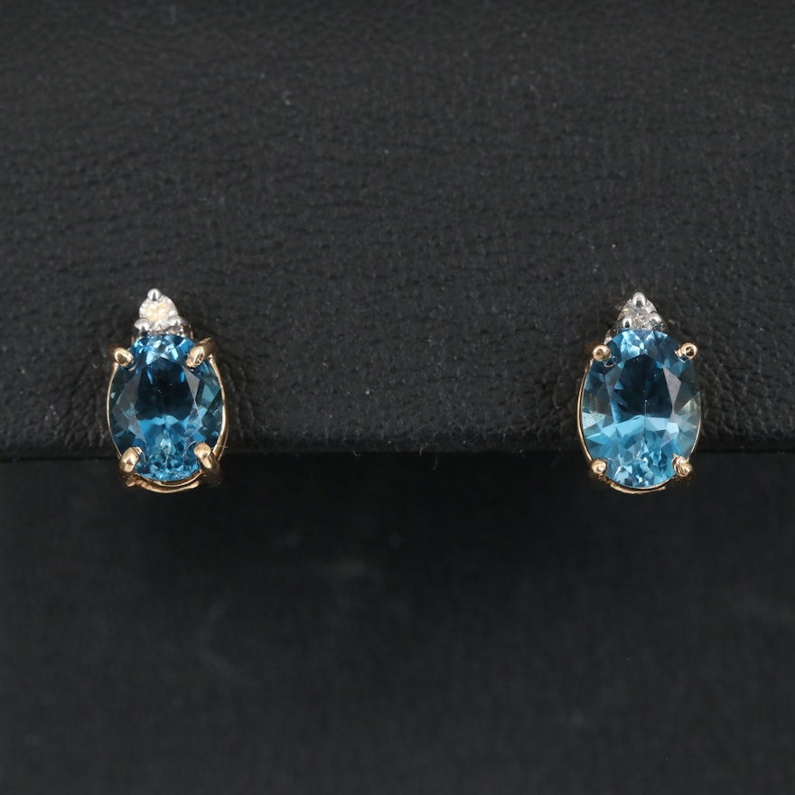 14K London Blue Topaz and Diamond Earrings