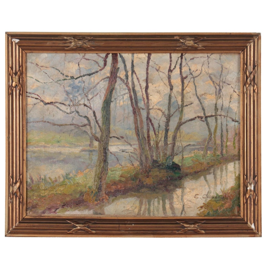Eugene Calberg Landscape Oil Painting, 1924