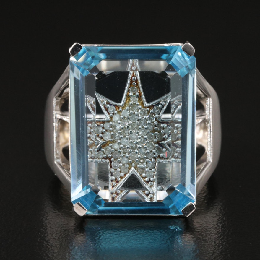 Eva LaRue Sterling Silver Topaz and Diamond Starburst Ring