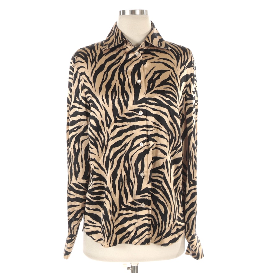 Starington Silk Long-Sleeve Blouse in Tiger Stripe Print