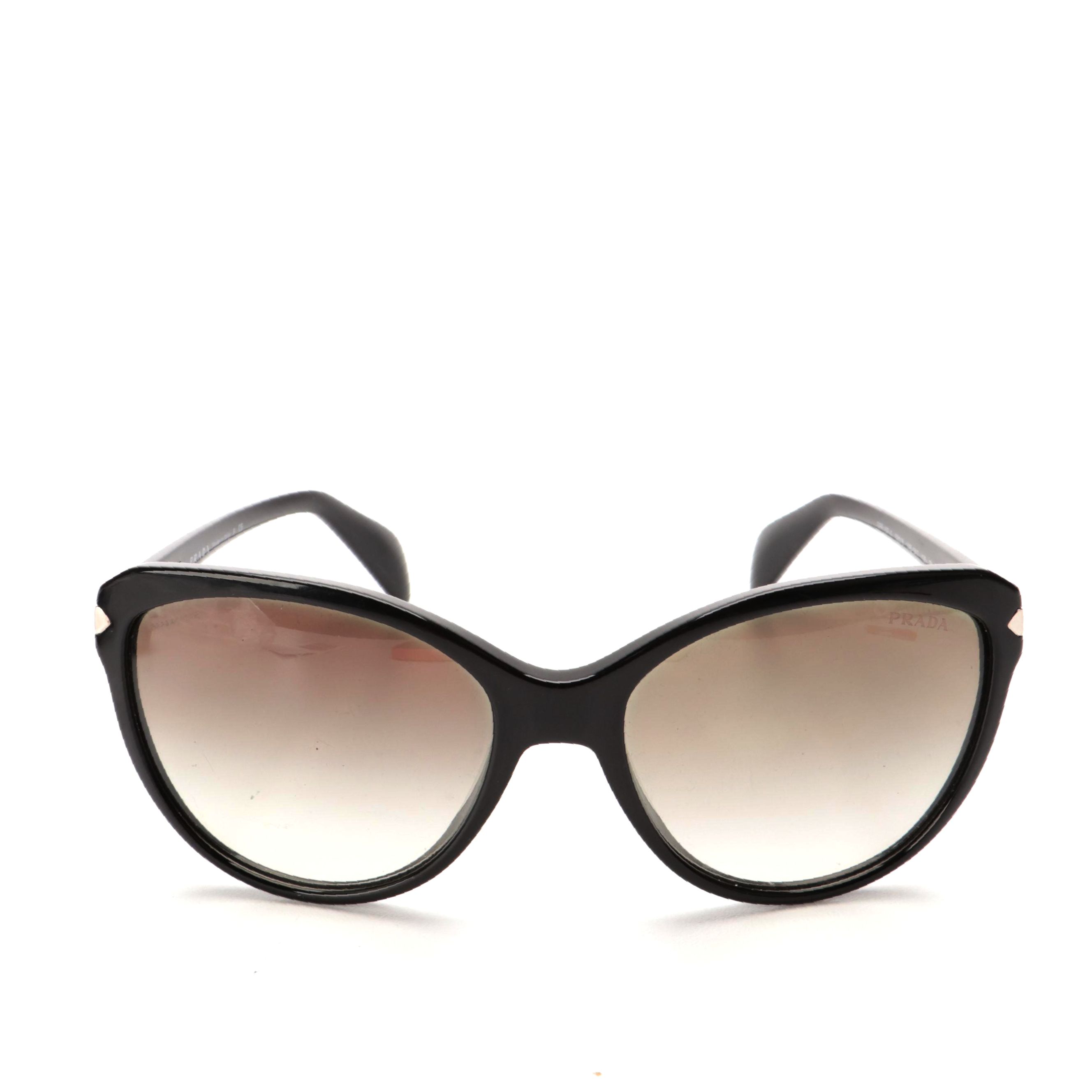 Prada SPR 15P-A Modified Cat Eye Sunglasses in Black with Gradient Lenses