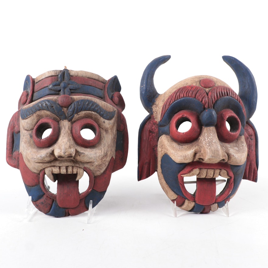 Thai Polychrome Decorative Wood Masks