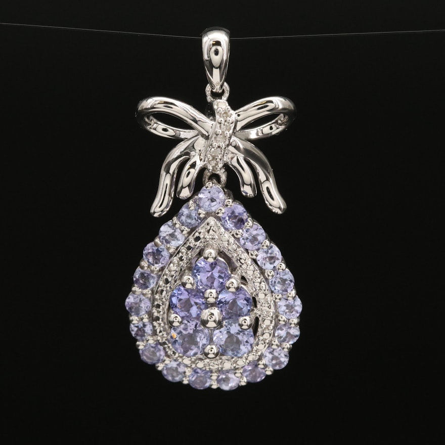Tanzanite and Diamond Pendant with Bow Accent