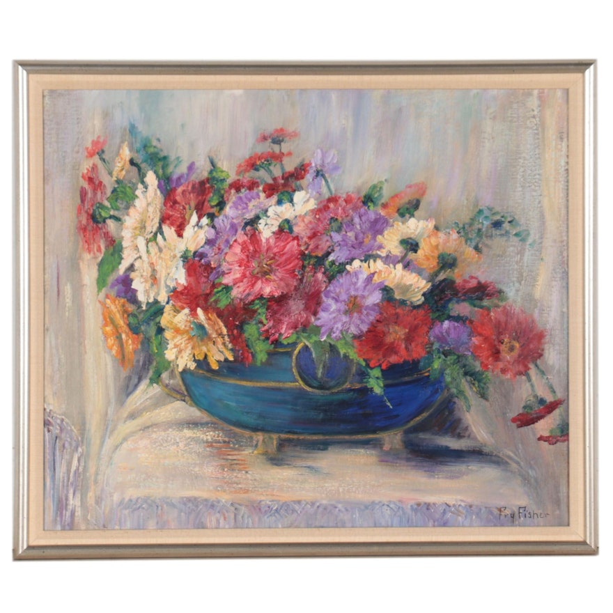 Lillie Fry Fisher Still Life Oil Painting of Flowers, Early 20th Century