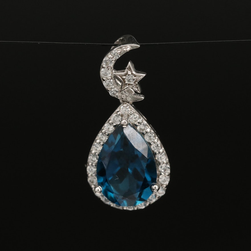 Eva LaRue Sterling, Zircon and London Blue Topaz Celestial Drop Pendant