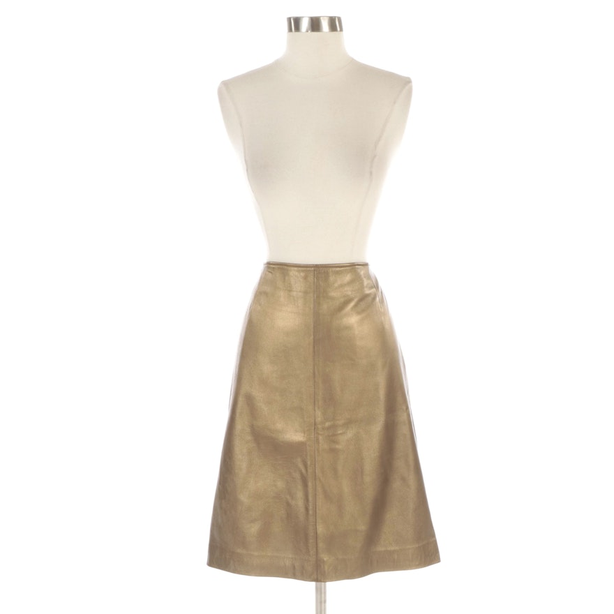 Dana Buchman Metallic Gold Lambskin Leather Skirt