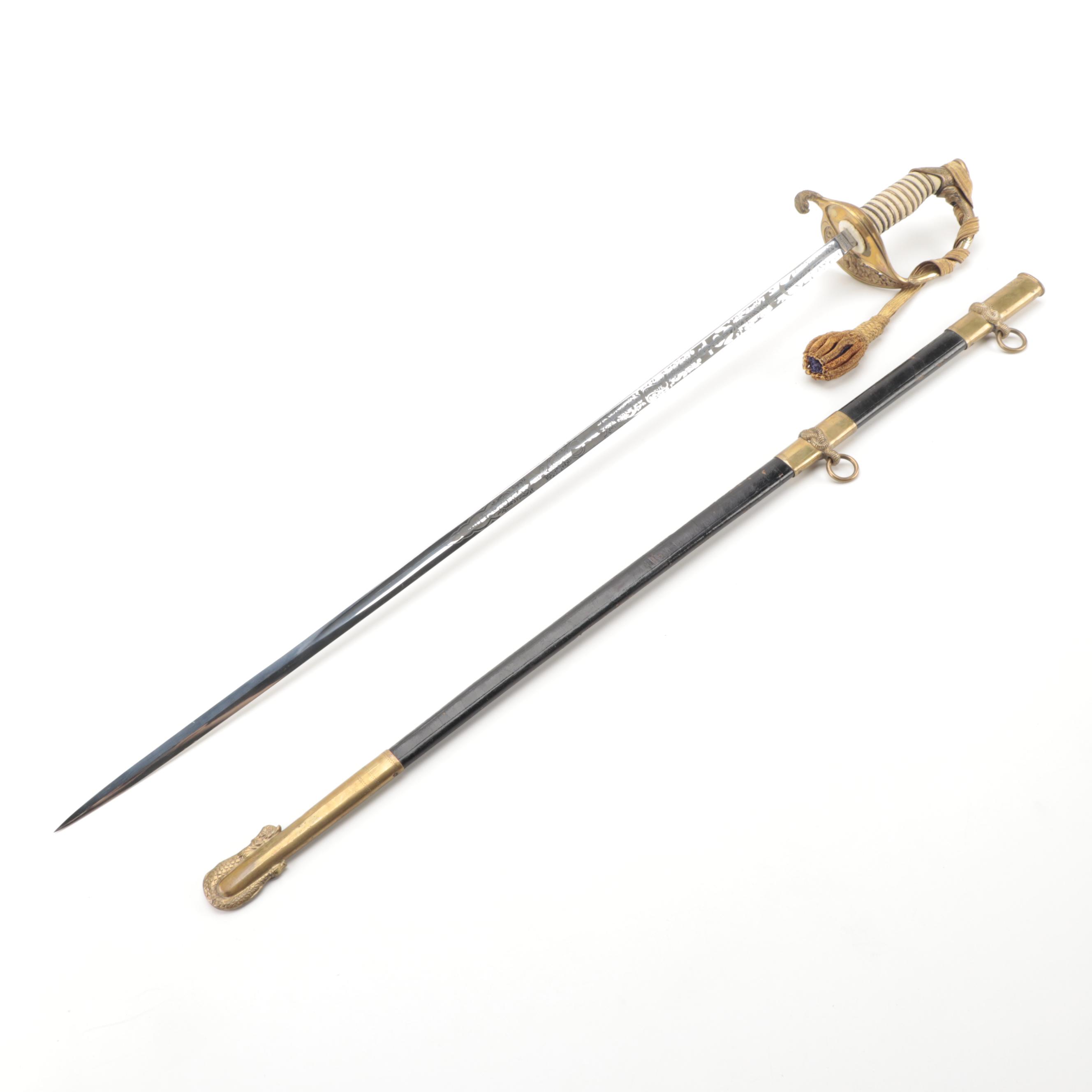 Navy Officers Sword with Oak Presentation Plaque