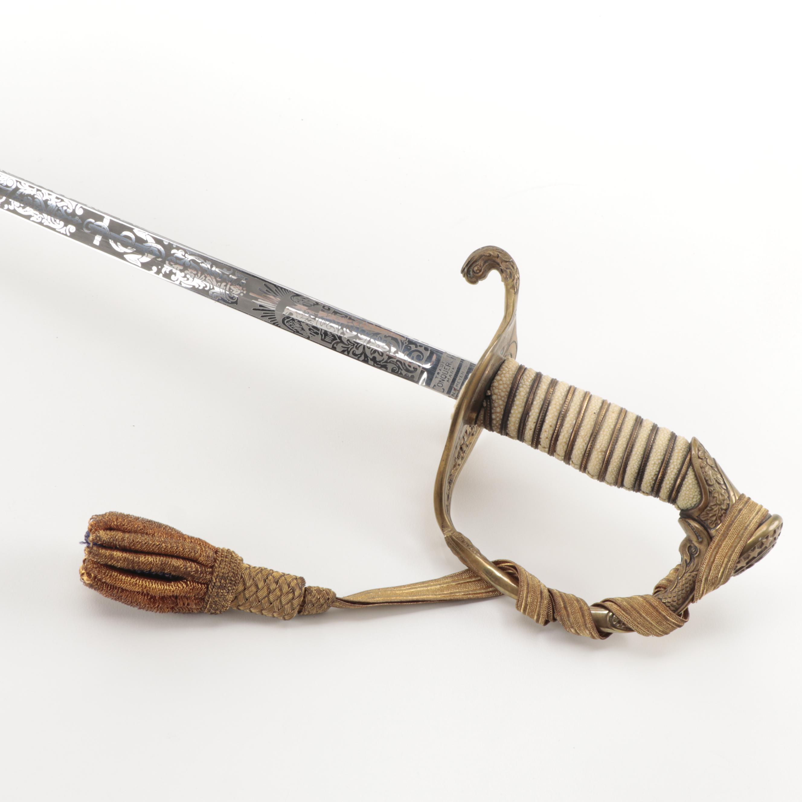 Navy Officers Sword with Oak Presentation Plaque