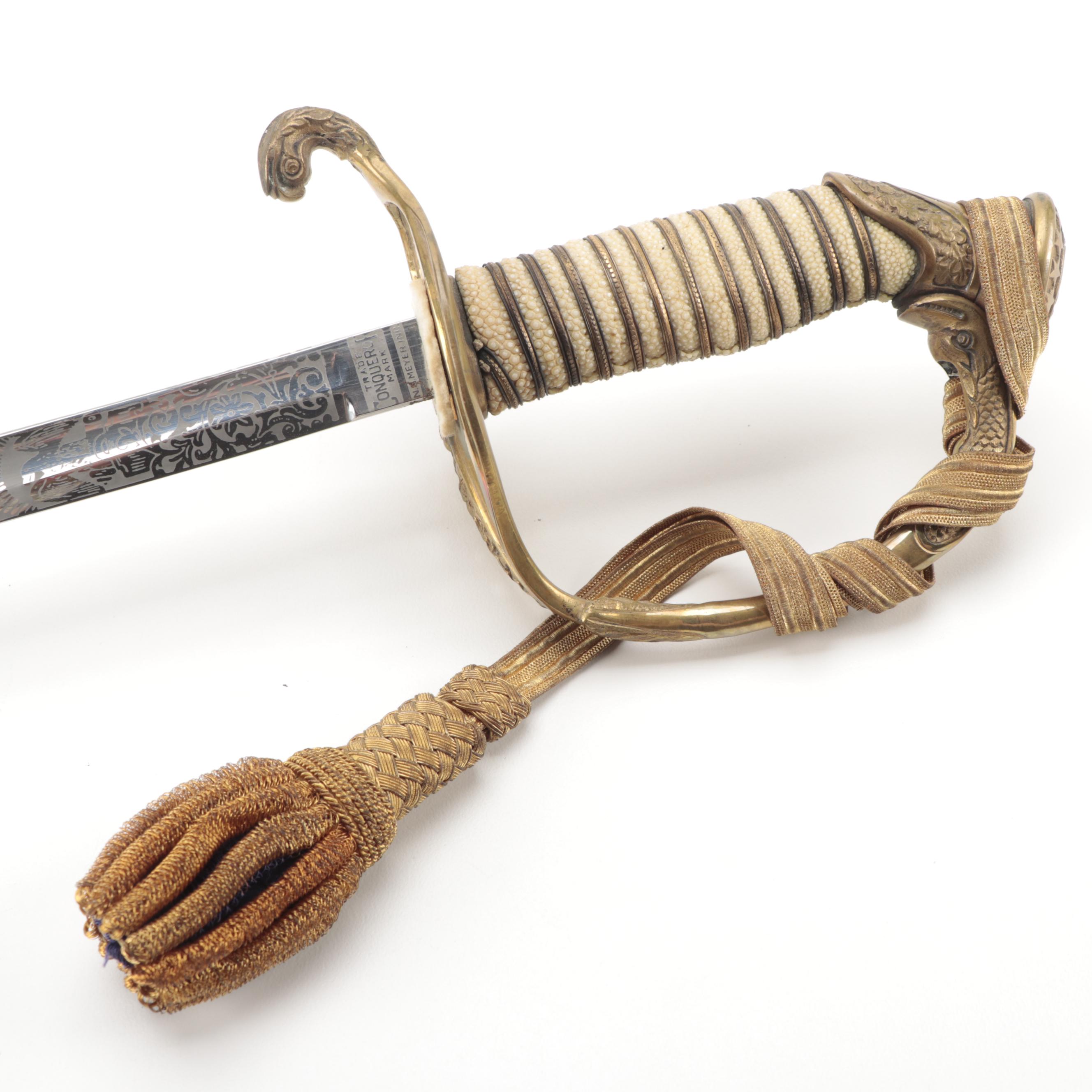 Navy Officers Sword with Oak Presentation Plaque