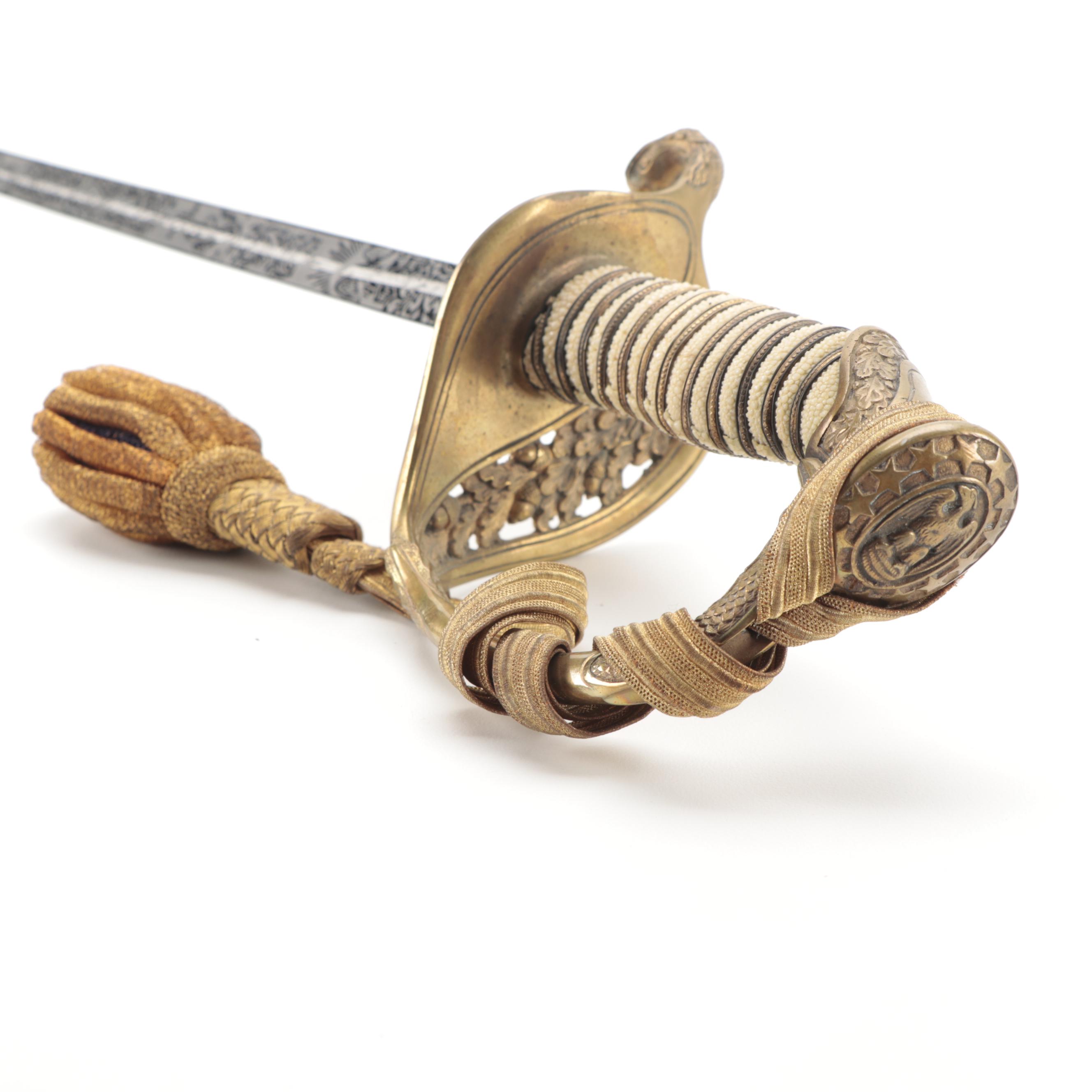 Navy Officers Sword with Oak Presentation Plaque