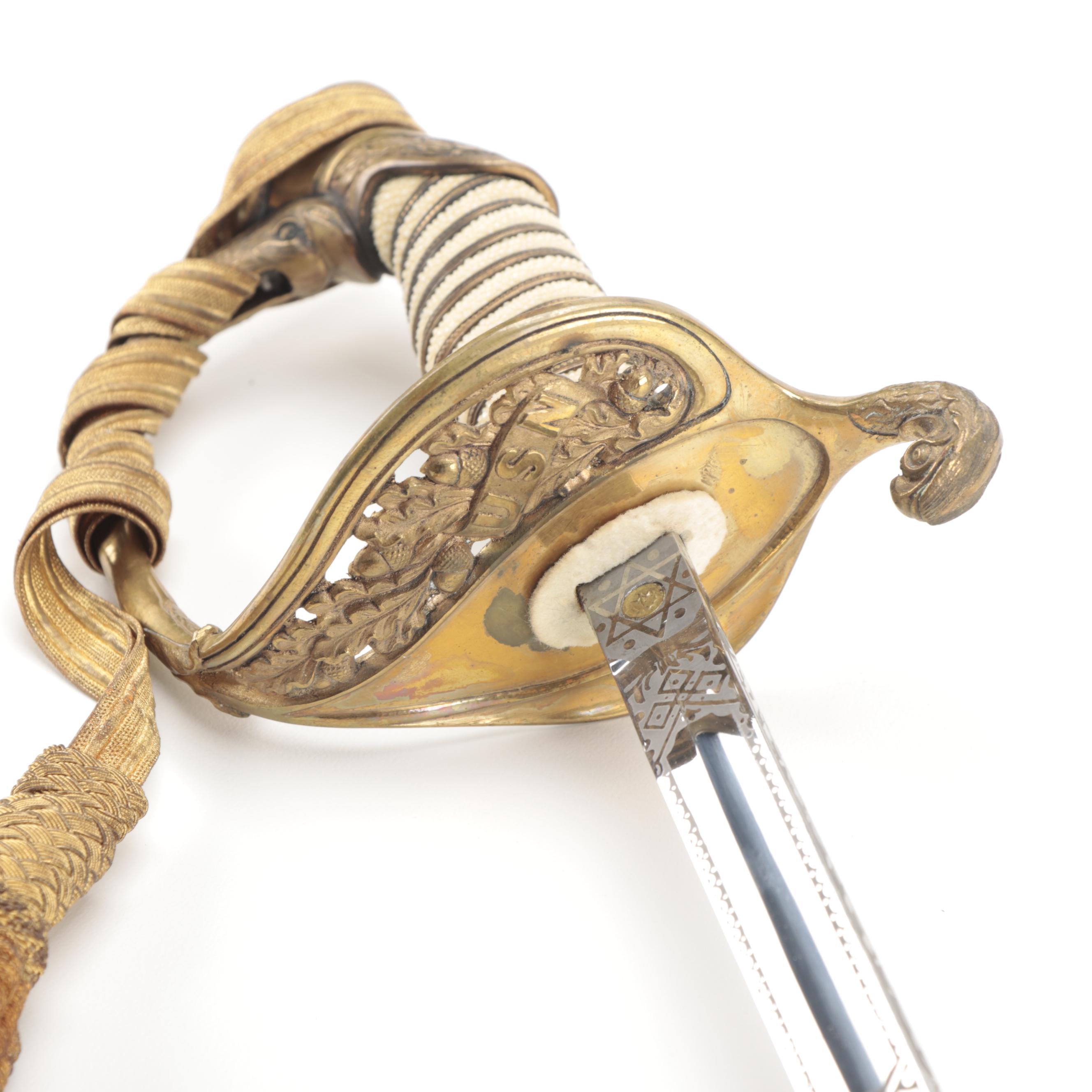 Navy Officers Sword with Oak Presentation Plaque