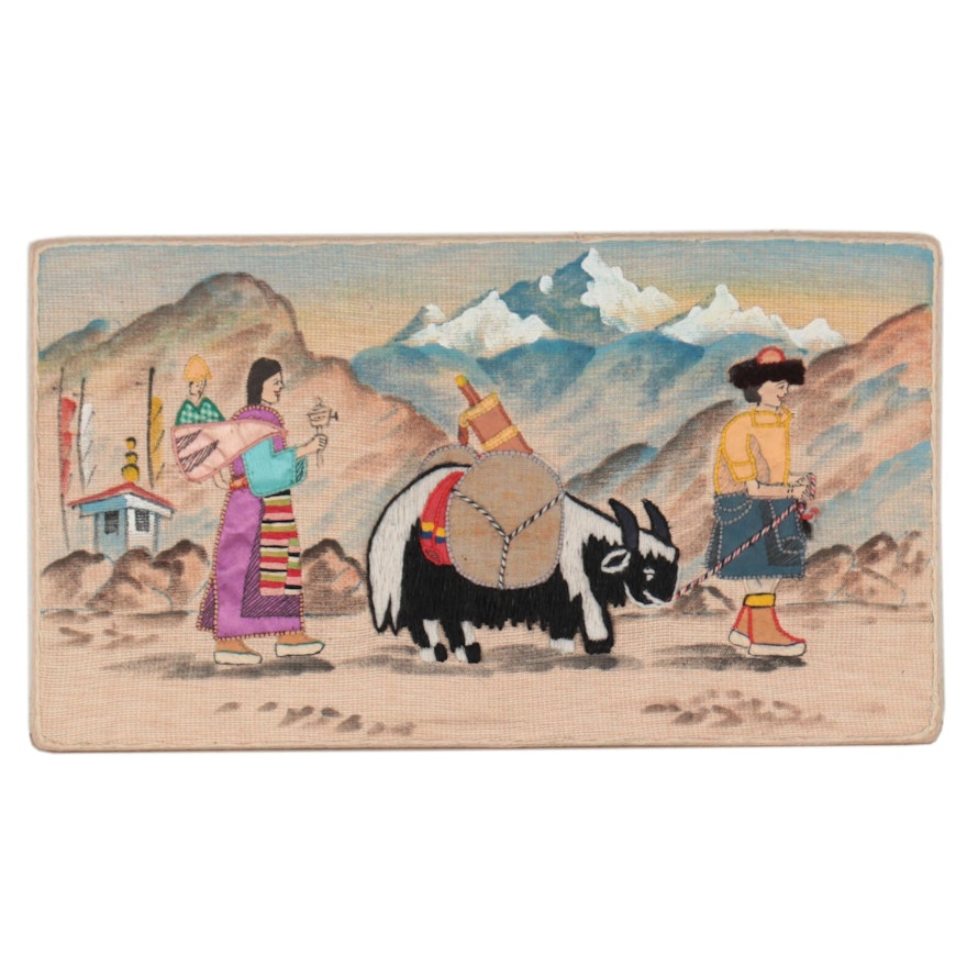 Folk Art Mixed Media Composition of Himalayan Pilgrimage, Mid-Late 20th Century