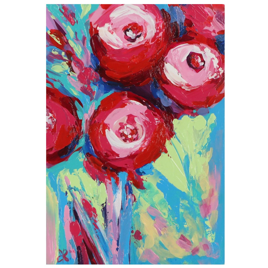 Elena Ray Acrylic Painting of Abstract Flowers, 2021