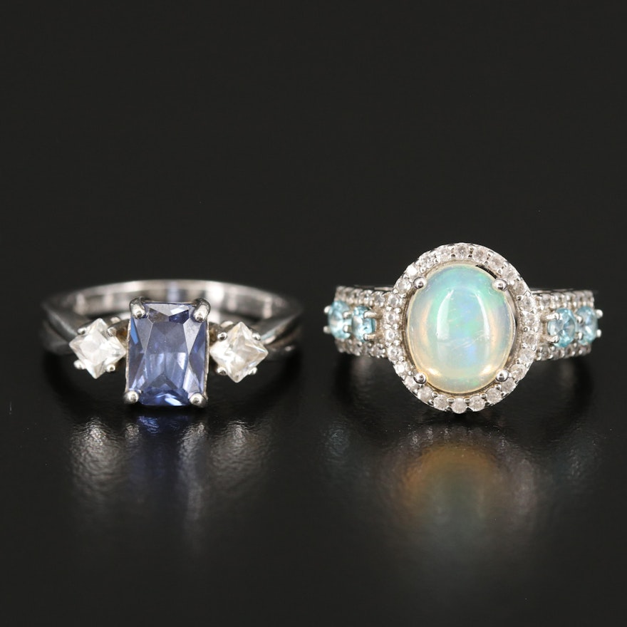 Sterling Opal, Cubic Zirconia and Zircon Rings