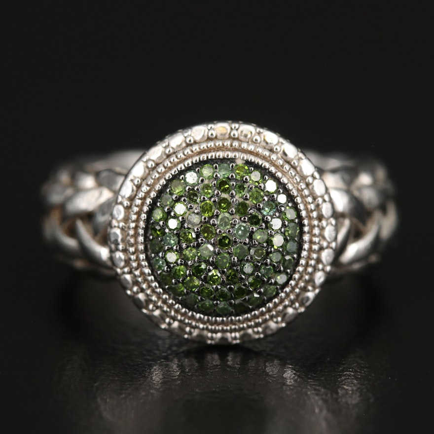 Sterling Diamond Cluster Ring with Woven Detail