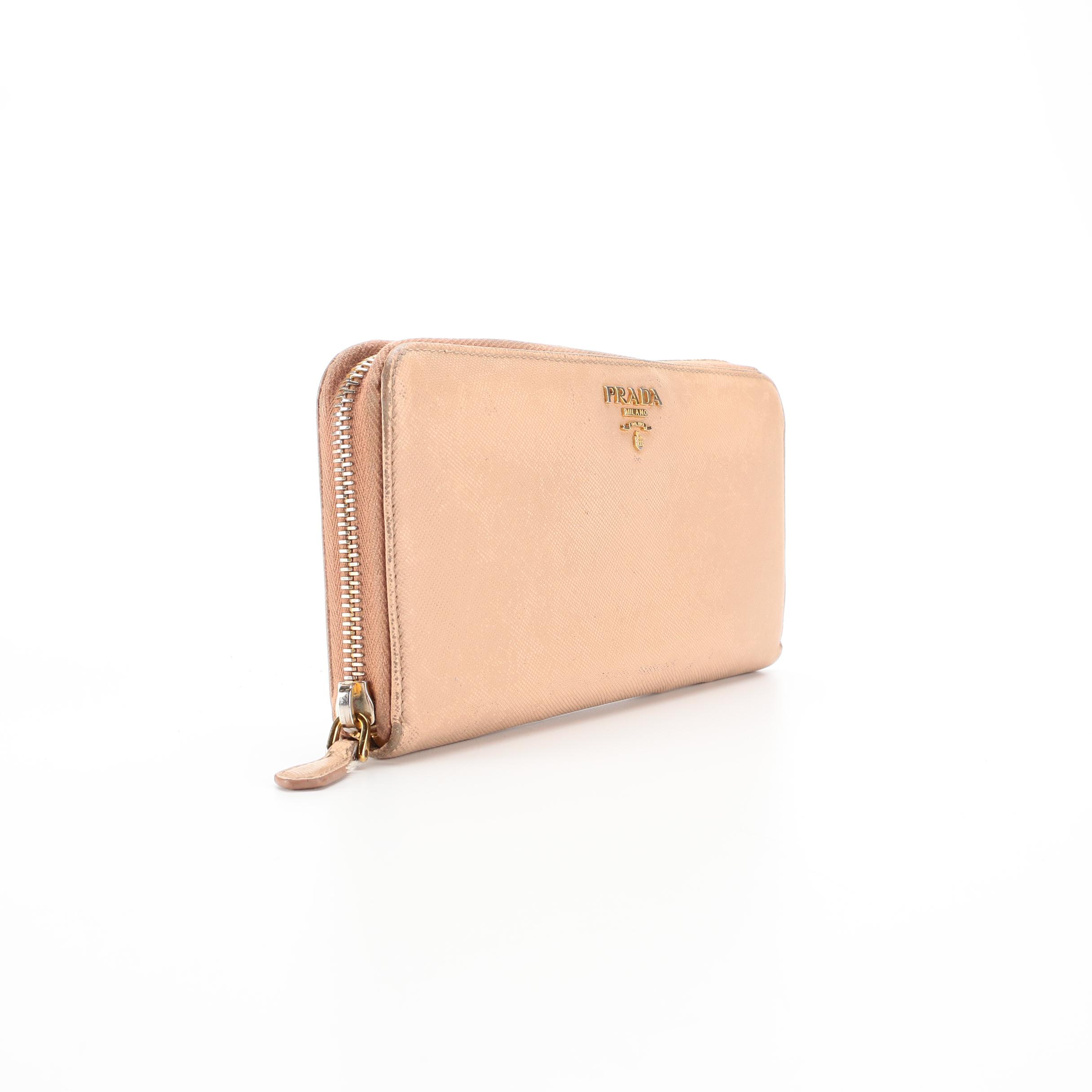 Prada Zip Wallet in Beige Saffiano Leather