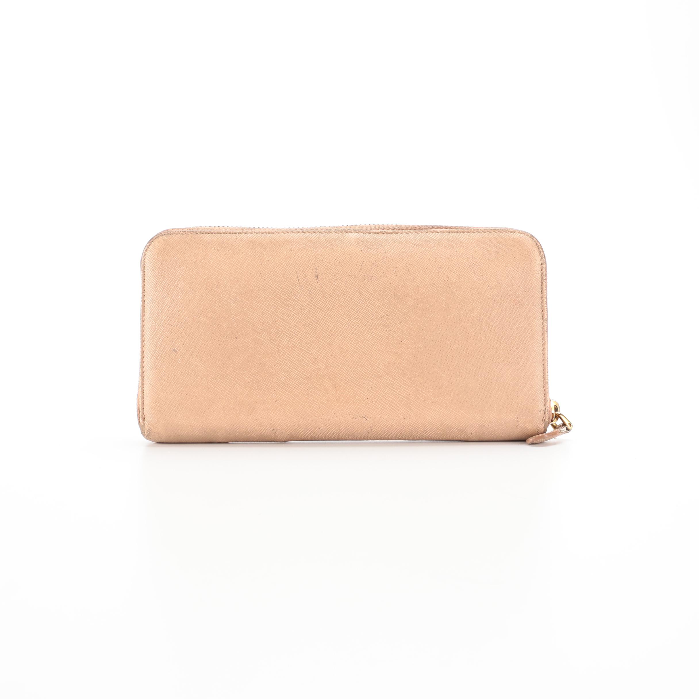 Prada Zip Wallet in Beige Saffiano Leather