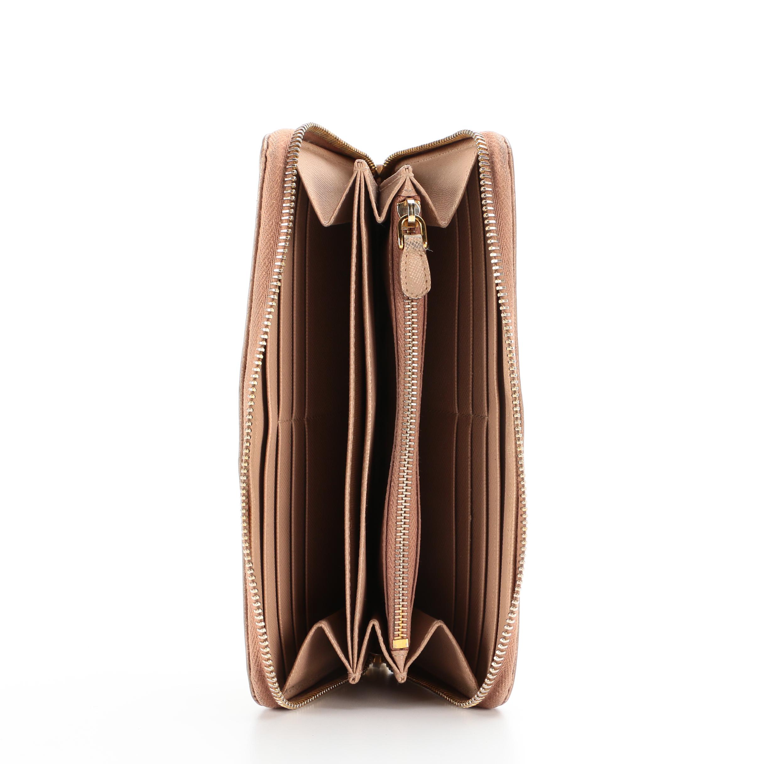 Prada Zip Wallet in Beige Saffiano Leather
