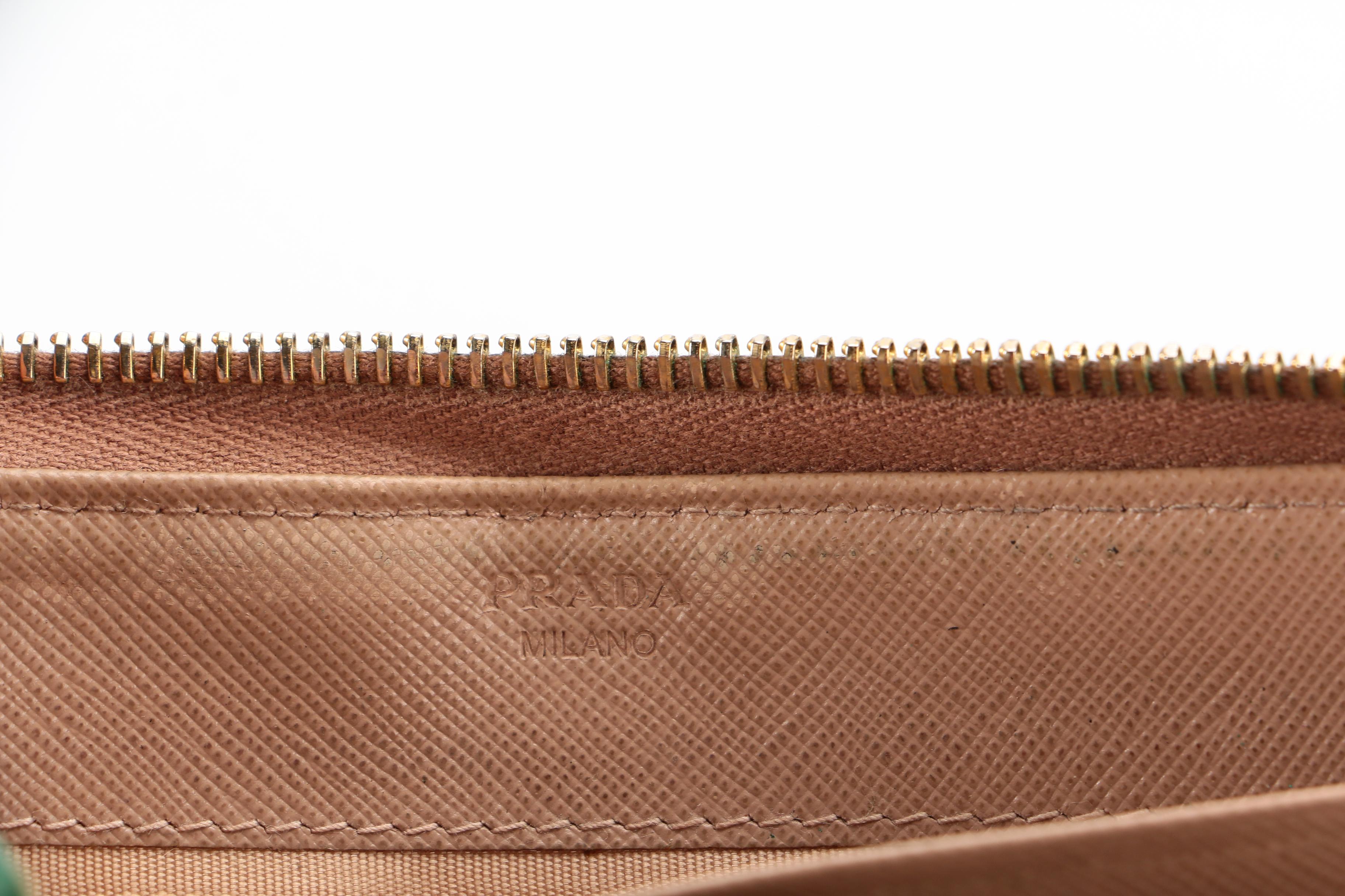 Prada Zip Wallet in Beige Saffiano Leather