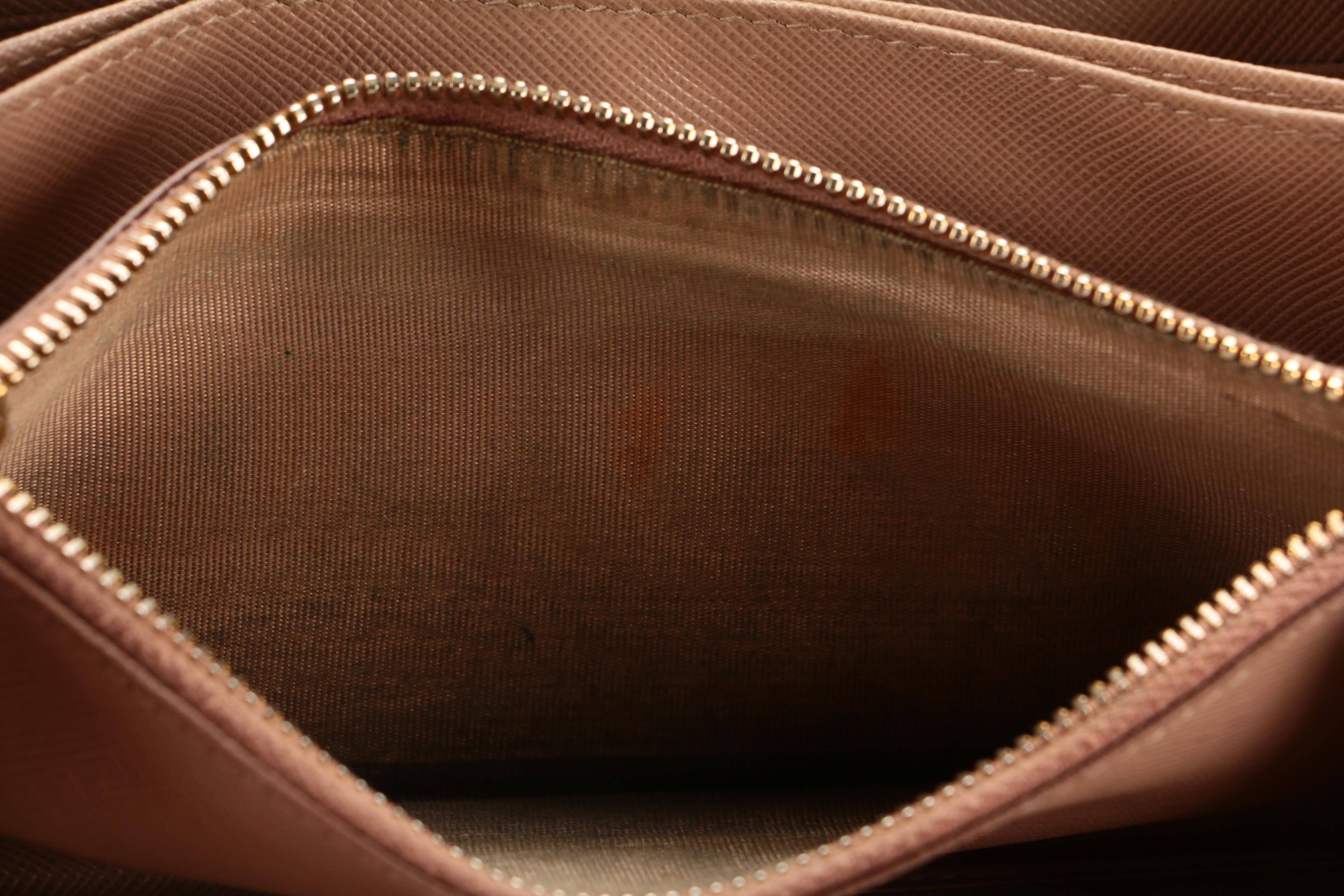 Prada Zip Wallet in Beige Saffiano Leather