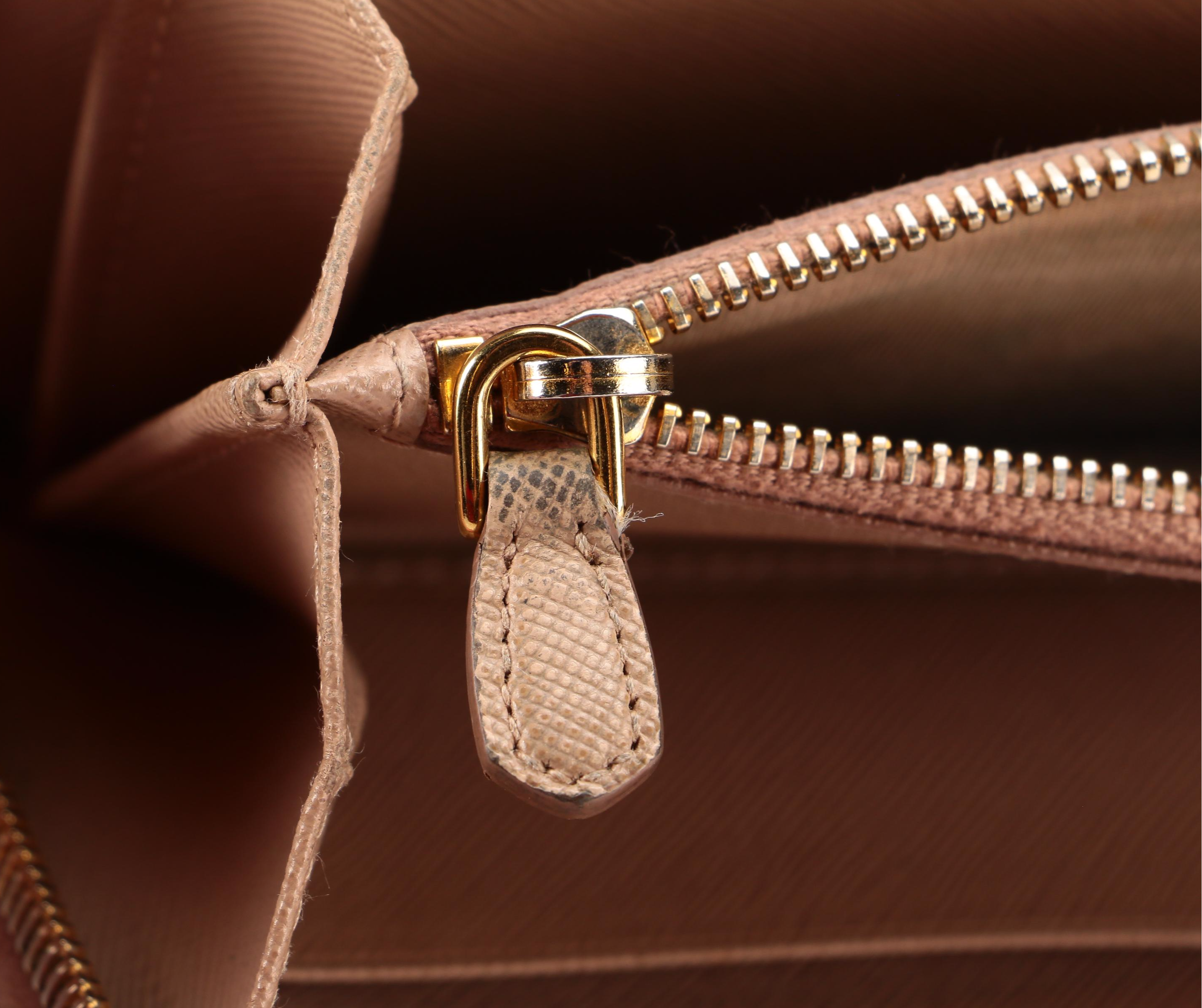 Prada Zip Wallet in Beige Saffiano Leather
