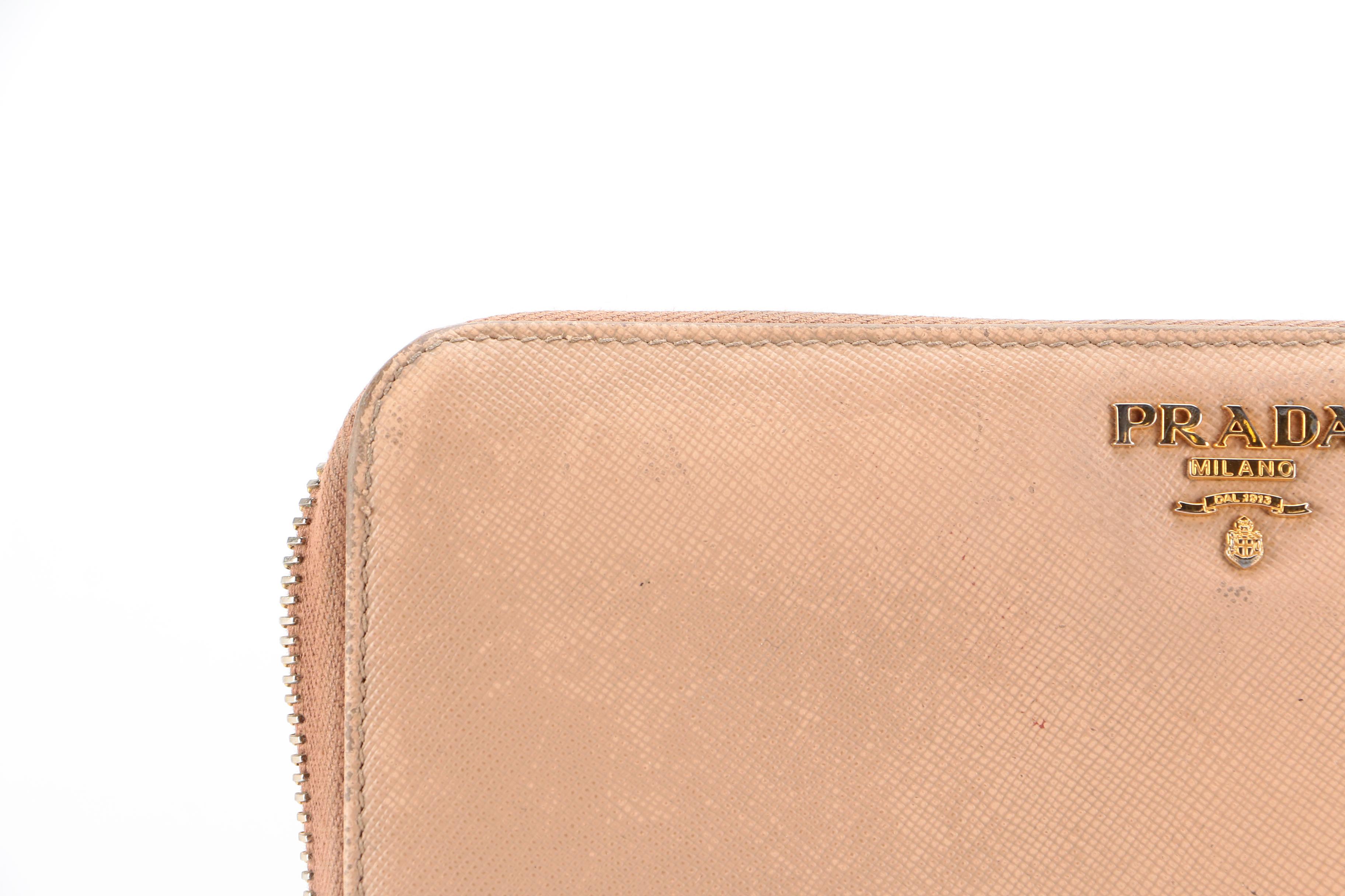 Prada Zip Wallet in Beige Saffiano Leather